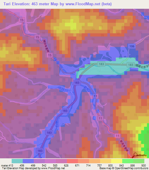Tari,Japan Elevation Map