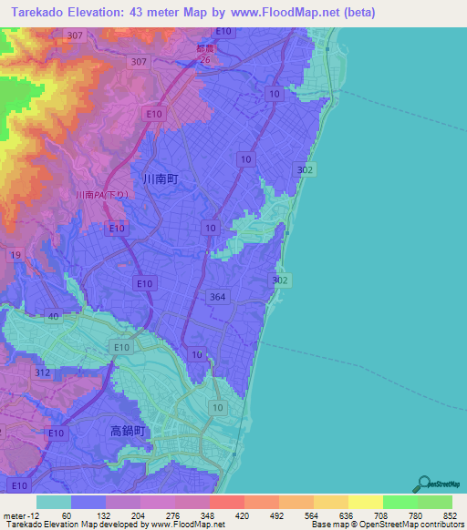 Tarekado,Japan Elevation Map