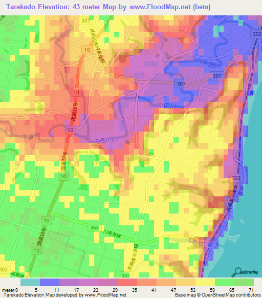 Tarekado,Japan Elevation Map