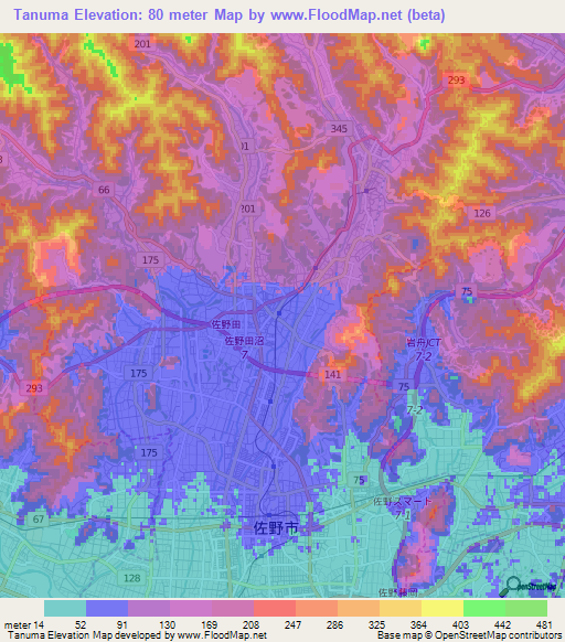 Tanuma,Japan Elevation Map