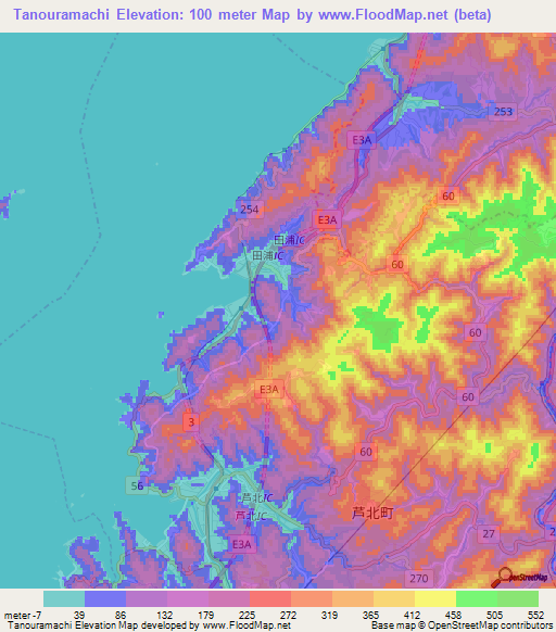 Tanouramachi,Japan Elevation Map