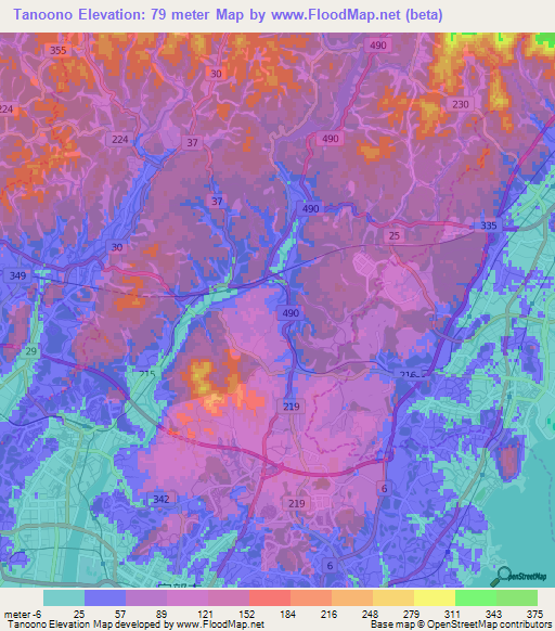 Tanoono,Japan Elevation Map