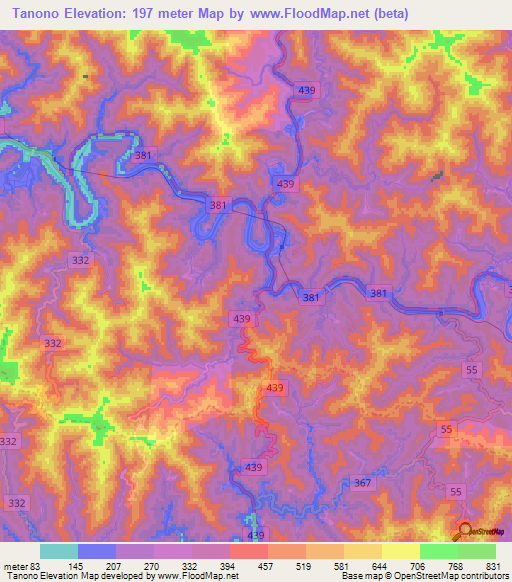 Tanono,Japan Elevation Map