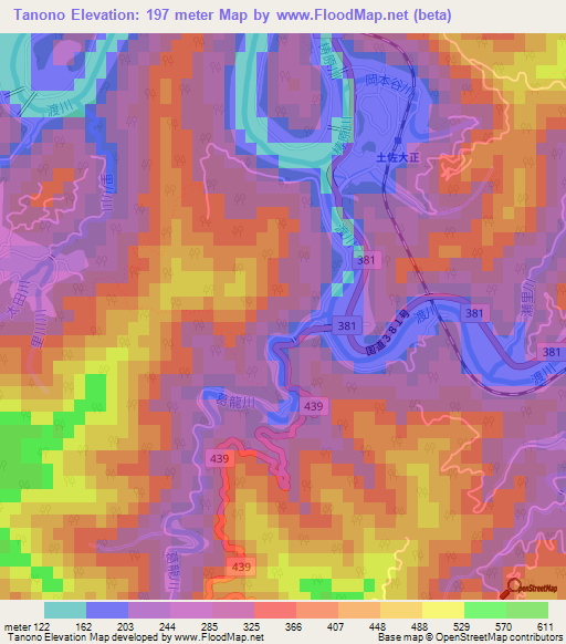 Tanono,Japan Elevation Map
