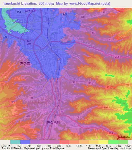Tanokuchi,Japan Elevation Map