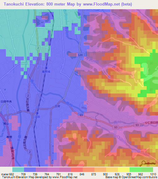 Tanokuchi,Japan Elevation Map