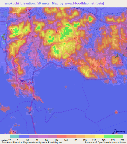 Tanokuchi,Japan Elevation Map