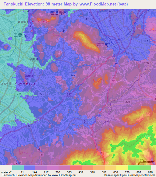 Tanokuchi,Japan Elevation Map