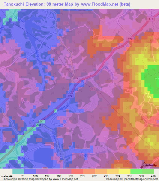 Tanokuchi,Japan Elevation Map