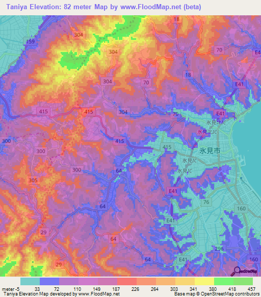 Taniya,Japan Elevation Map