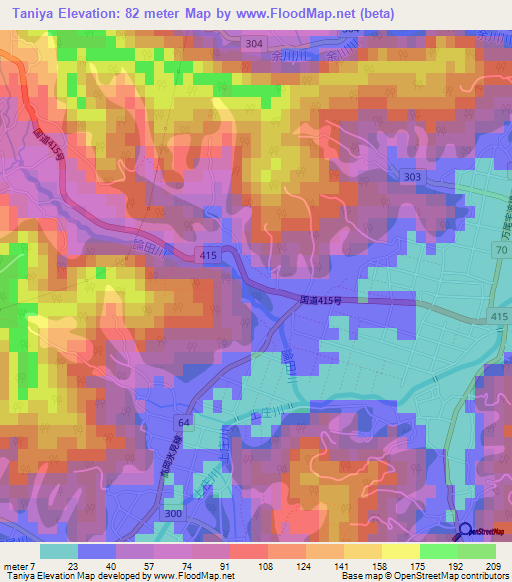 Taniya,Japan Elevation Map