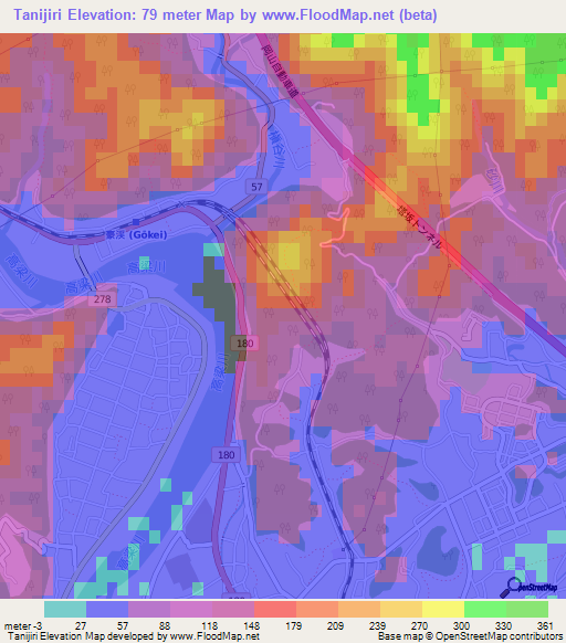 Tanijiri,Japan Elevation Map