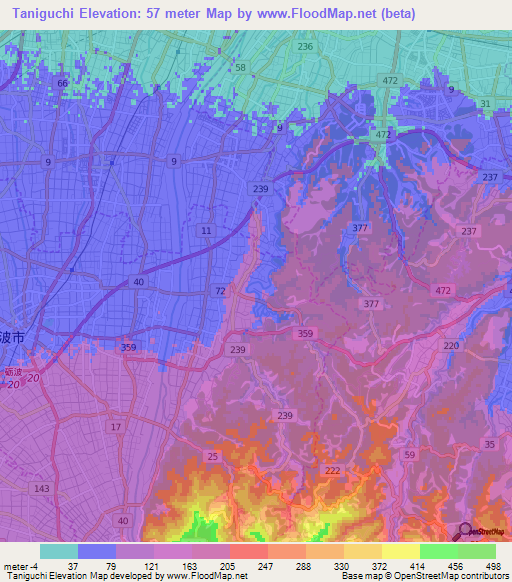 Taniguchi,Japan Elevation Map