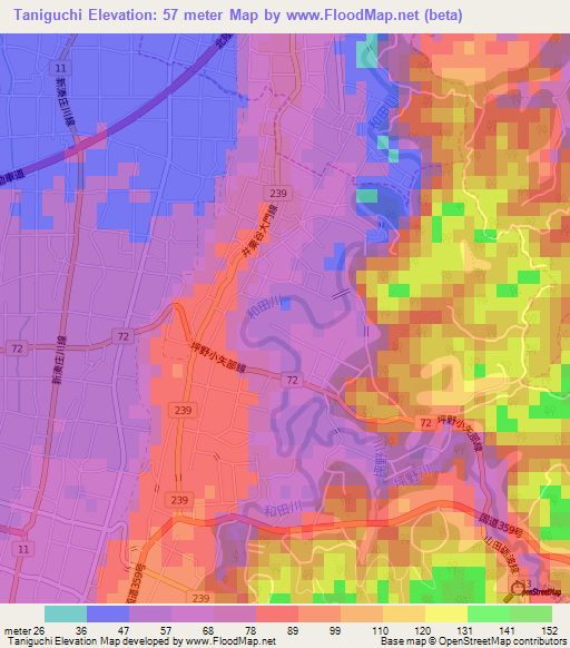 Taniguchi,Japan Elevation Map
