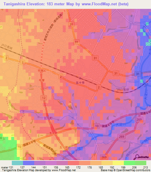 Tanigashira,Japan Elevation Map