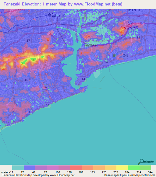 Tanezaki,Japan Elevation Map
