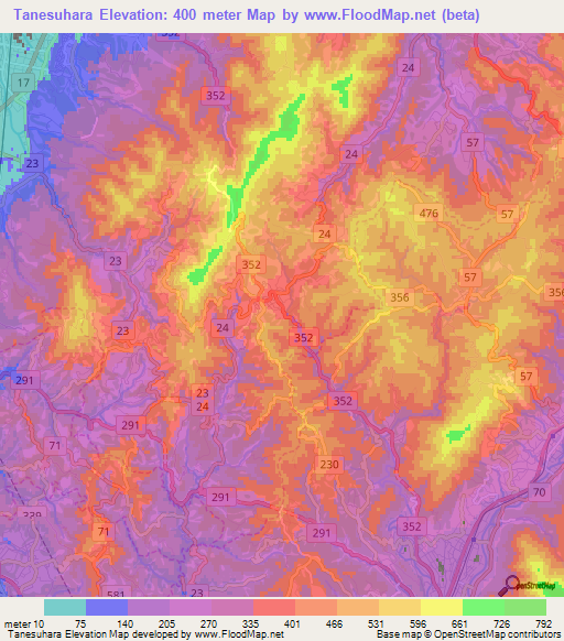 Tanesuhara,Japan Elevation Map