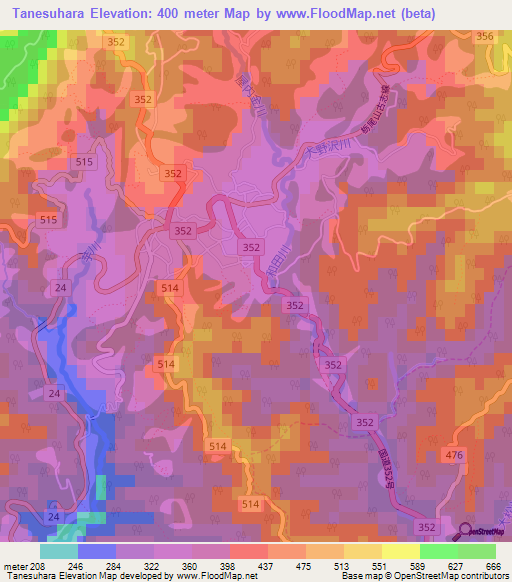 Tanesuhara,Japan Elevation Map