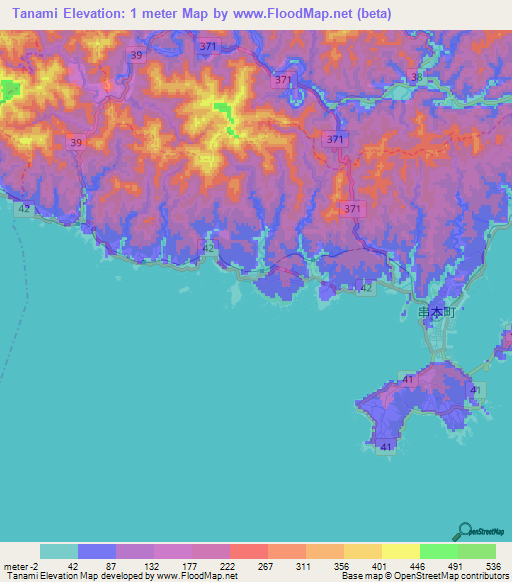 Tanami,Japan Elevation Map