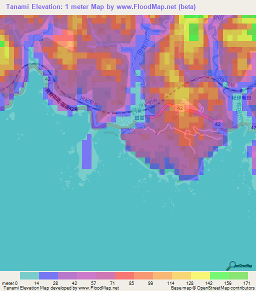 Tanami,Japan Elevation Map