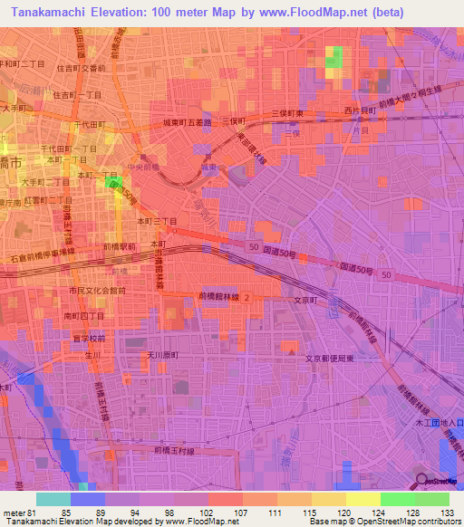 Tanakamachi,Japan Elevation Map