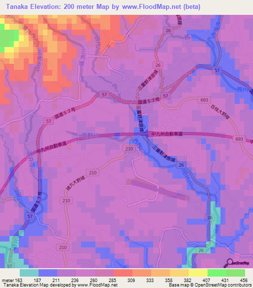 Tanaka,Japan Elevation Map