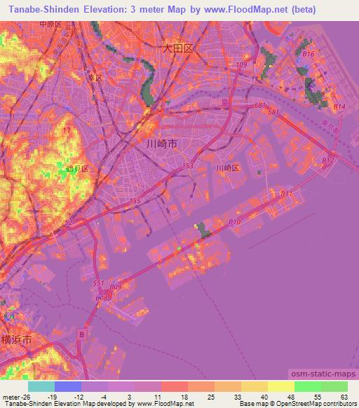 Tanabe-Shinden,Japan Elevation Map