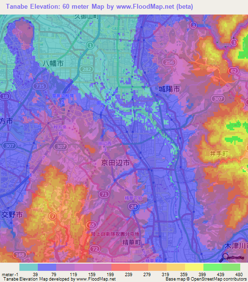 Tanabe,Japan Elevation Map