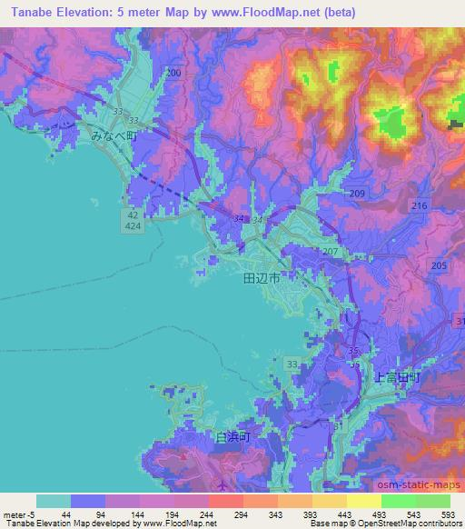 Tanabe,Japan Elevation Map