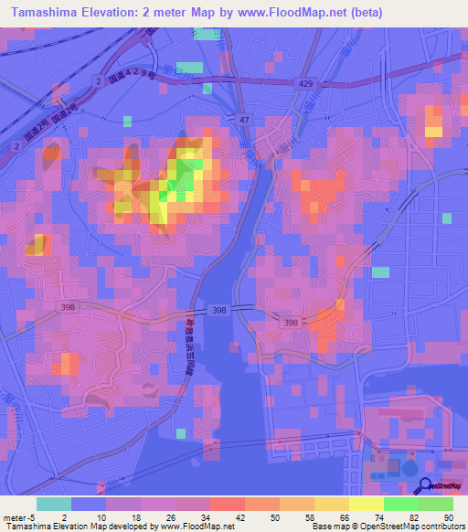 Tamashima,Japan Elevation Map