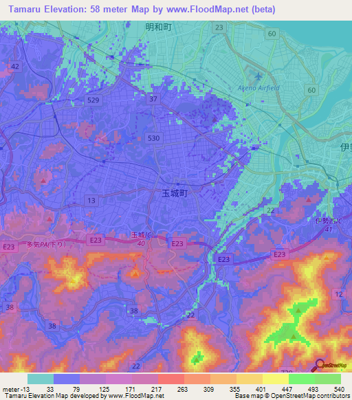 Tamaru,Japan Elevation Map