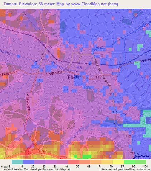 Tamaru,Japan Elevation Map