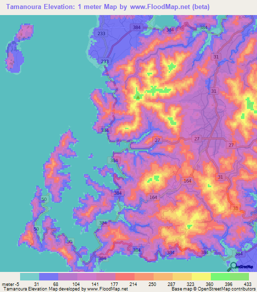 Tamanoura,Japan Elevation Map