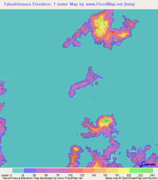 Takushimaura,Japan Elevation Map