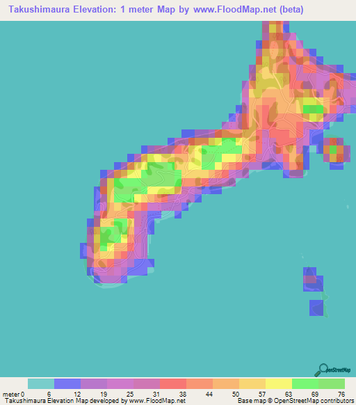 Takushimaura,Japan Elevation Map