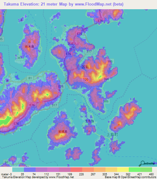 Takuma,Japan Elevation Map