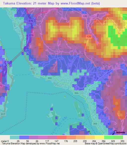 Takuma,Japan Elevation Map