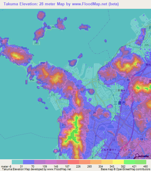 Takuma,Japan Elevation Map