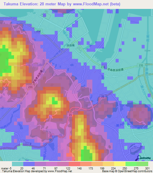 Takuma,Japan Elevation Map