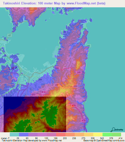 Takinoshiri,Japan Elevation Map