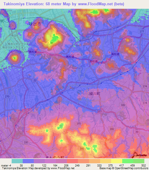 Takinomiya,Japan Elevation Map
