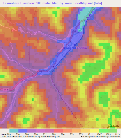Takinohara,Japan Elevation Map