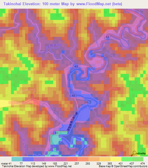 Takinohai,Japan Elevation Map