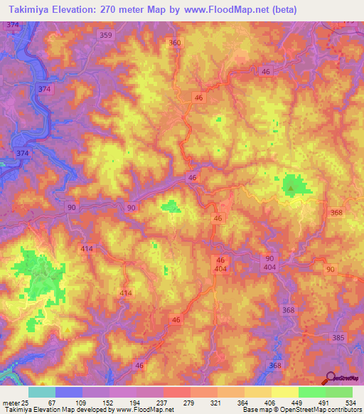 Takimiya,Japan Elevation Map