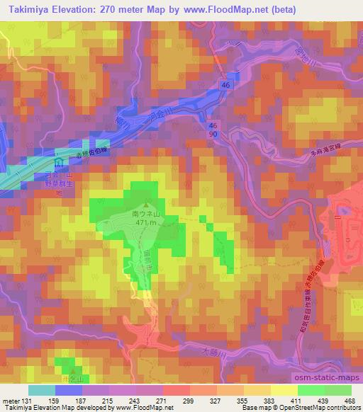 Takimiya,Japan Elevation Map