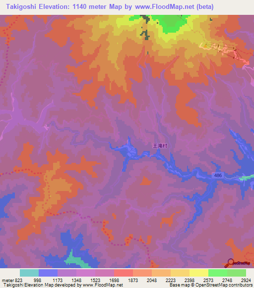 Takigoshi,Japan Elevation Map