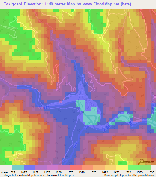 Takigoshi,Japan Elevation Map
