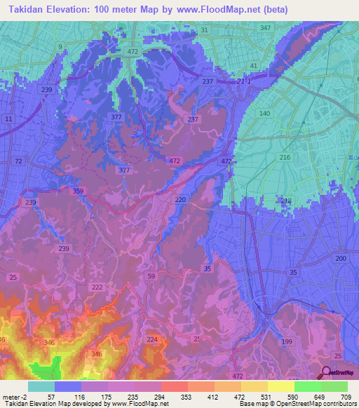 Takidan,Japan Elevation Map