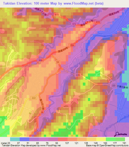 Takidan,Japan Elevation Map
