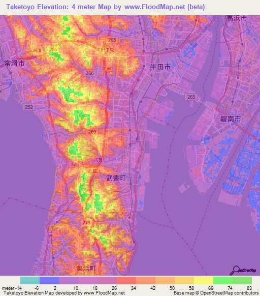 Taketoyo,Japan Elevation Map